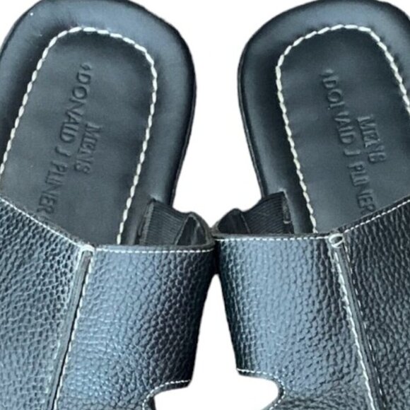 Donald J Pliner Men's Black Pebble Leather Slide Sandals Size 15 - Picture 2 of 9